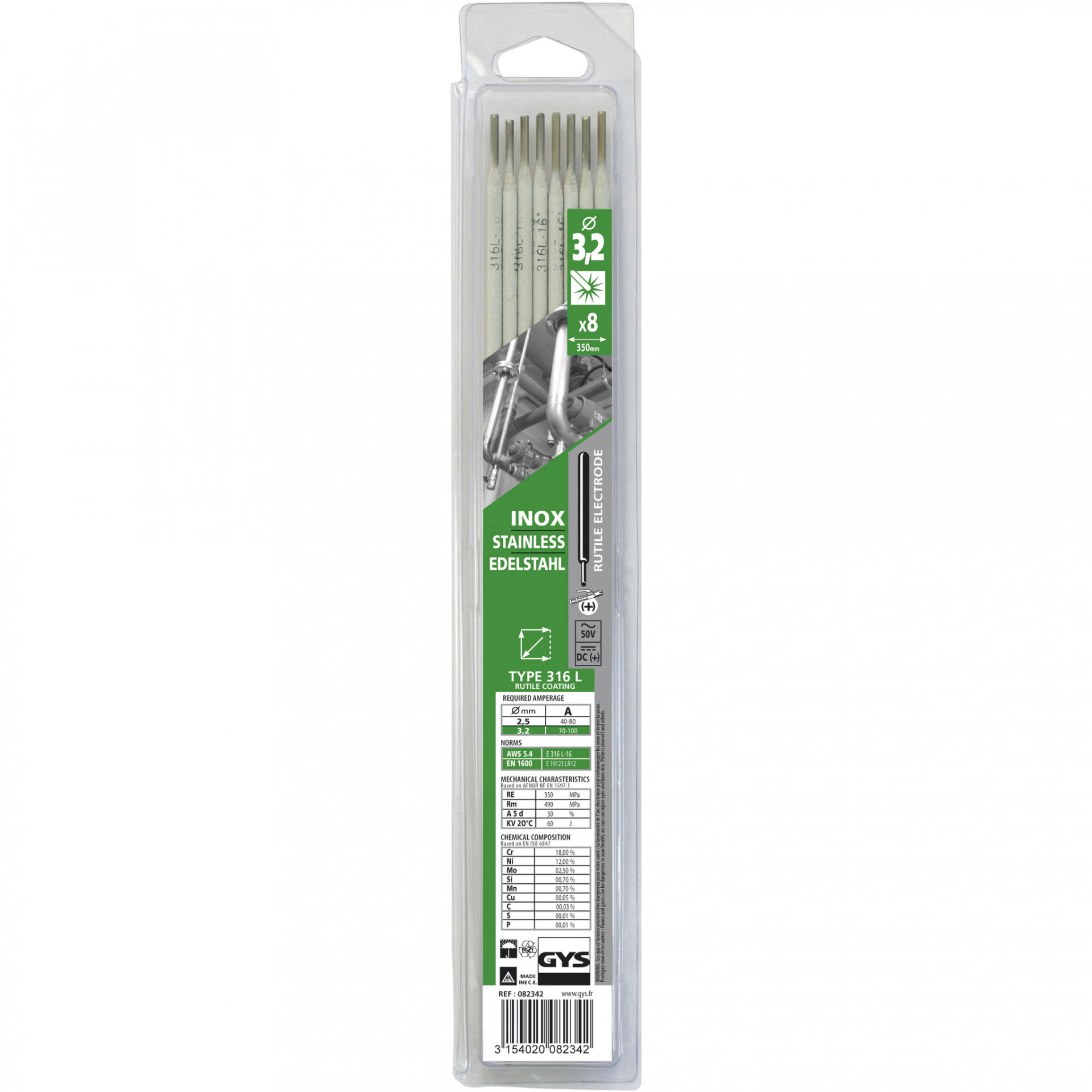 GYS INOX 316L saválló hegesztő elektróda, 3.2 mm, 8 szál/csomag termék fő termékképe